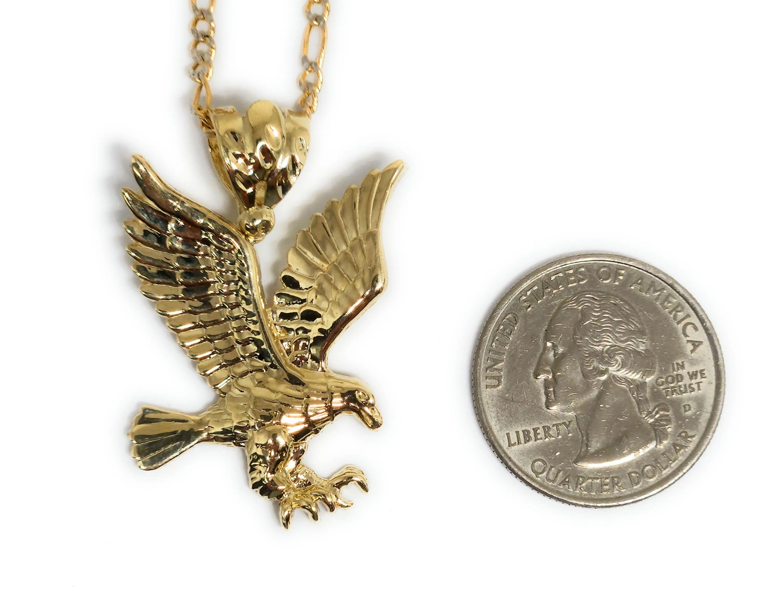 10k Solid Gold YELLOW EAGLE AGUILA Pendant Necklace