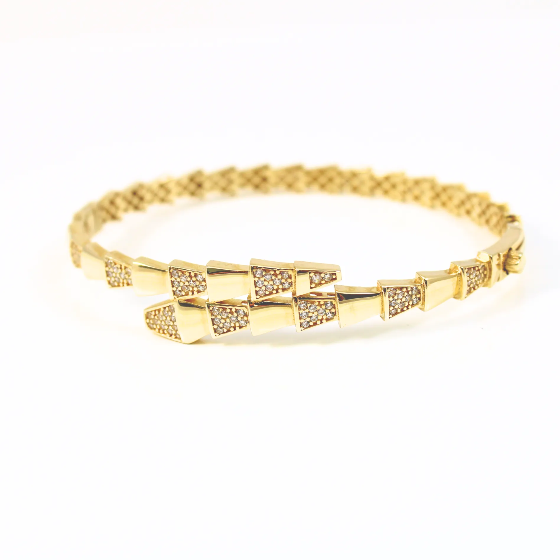 10K Yellow Gold Crossover Cubic Zirconia Bangle with hinge 9.5g