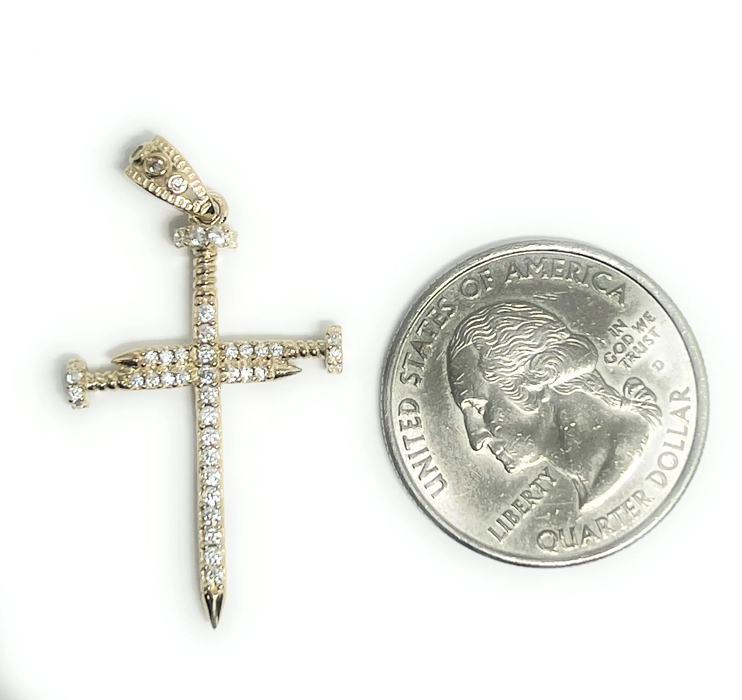 14k Solid Gold Nail Cross CZ Pendant (FC)