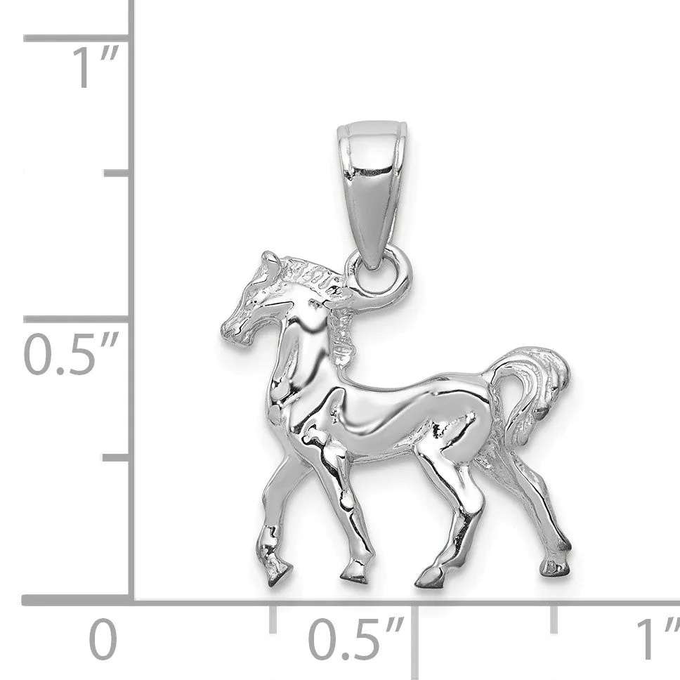 14k White Gold 3D Prancing Horse Pendant