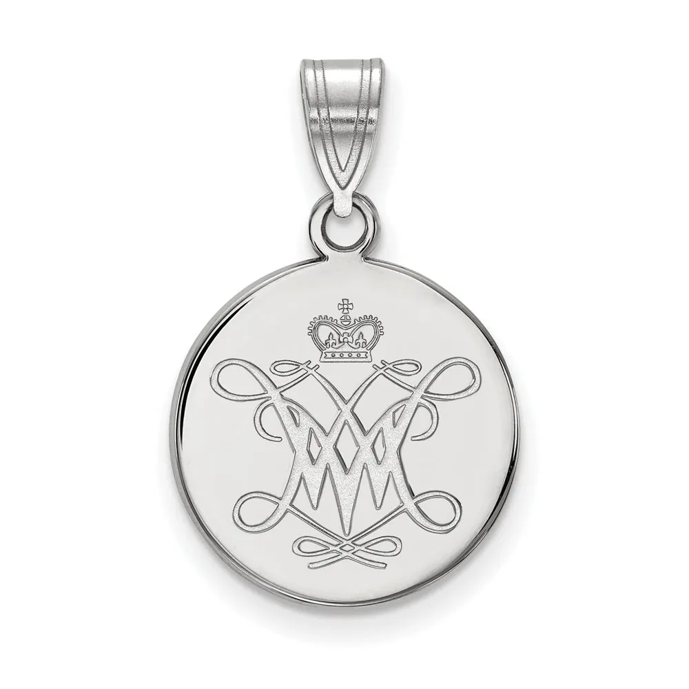 14k White Gold William and Mary Medium Disc Pendant