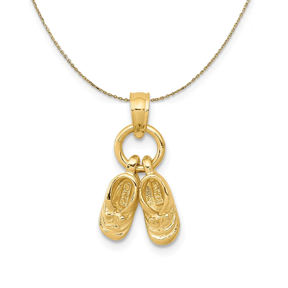 14k Yellow Gold 3D Baby Shoes Charm Necklace