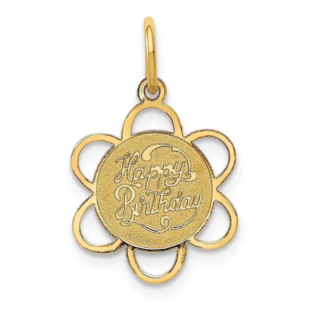 14k Yellow Gold Happy Birthday Charm or Pendant, 13mm