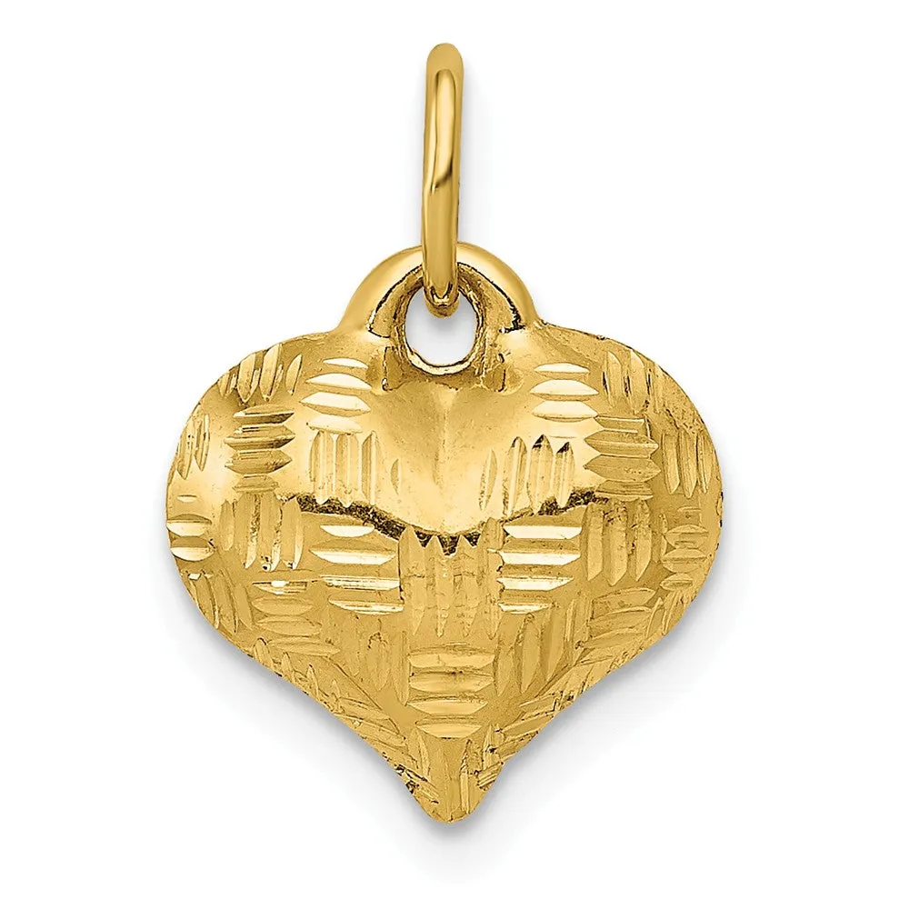 14k Yellow Gold Textured Puff Heart Pendant, 11mm