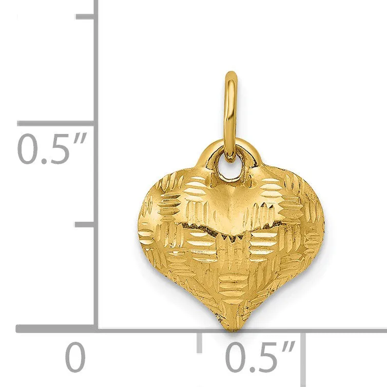 14k Yellow Gold Textured Puff Heart Pendant, 11mm