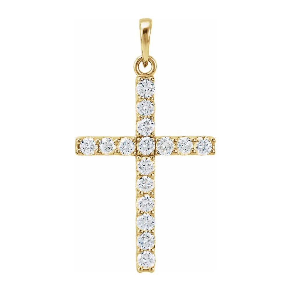 14K Yellow or White Gold 3/4 CTW Diamond Cross Pendant, 18 x 32mm