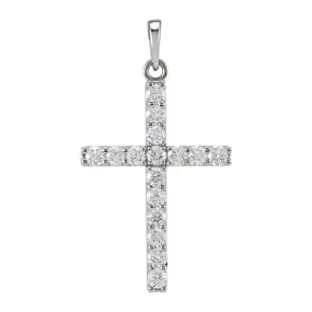 14K Yellow or White Gold 3/4 CTW Diamond Cross Pendant, 18 x 32mm