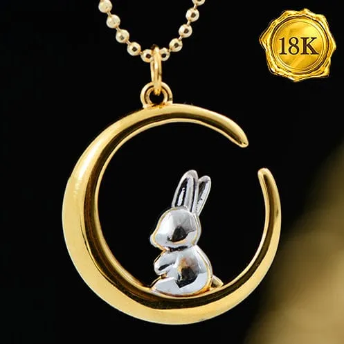 18KT TWO-TONE SOLID GOLD MOON RABBIT PENDANT