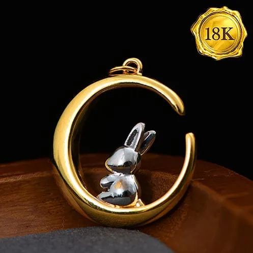 18KT TWO-TONE SOLID GOLD MOON RABBIT PENDANT