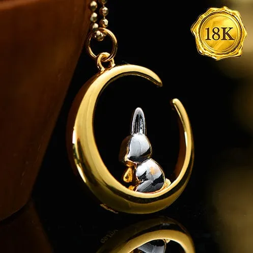 18KT TWO-TONE SOLID GOLD MOON RABBIT PENDANT