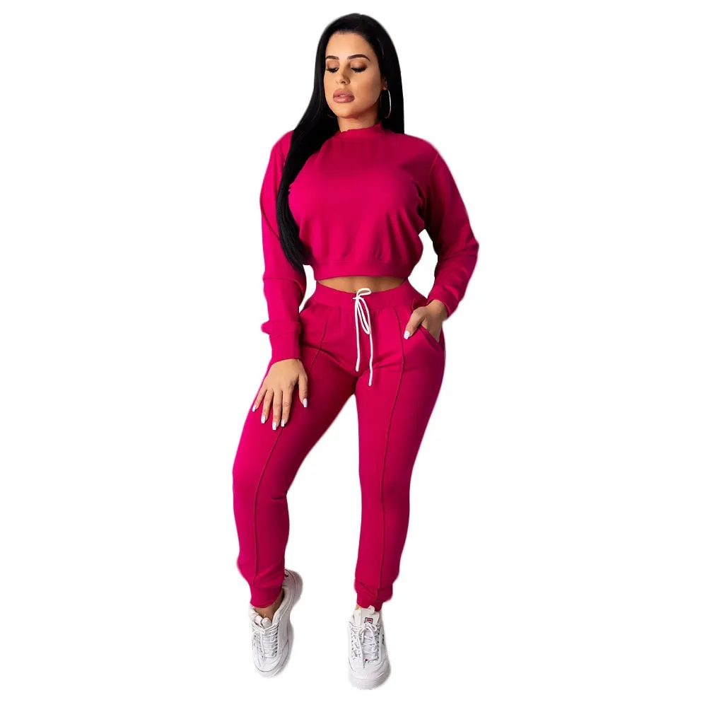 2 Piece Set Crop Top pants Set Sportwear Matching Set Workout sweat suits women jogging