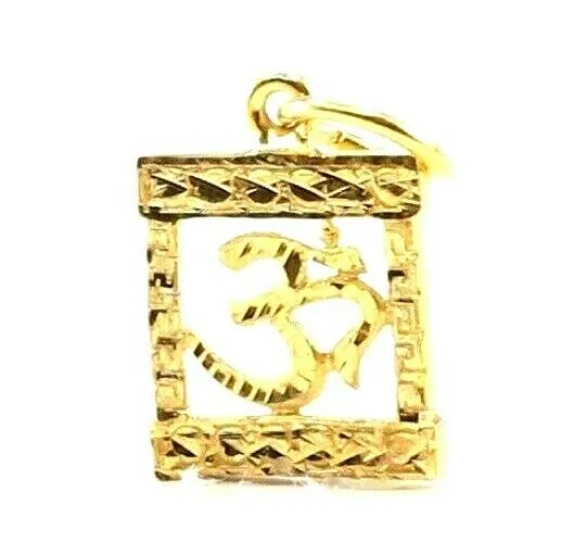 22k 22ct Solid Gold ELEGANT Simple Diamond Cut Religious OM Pendant P1507