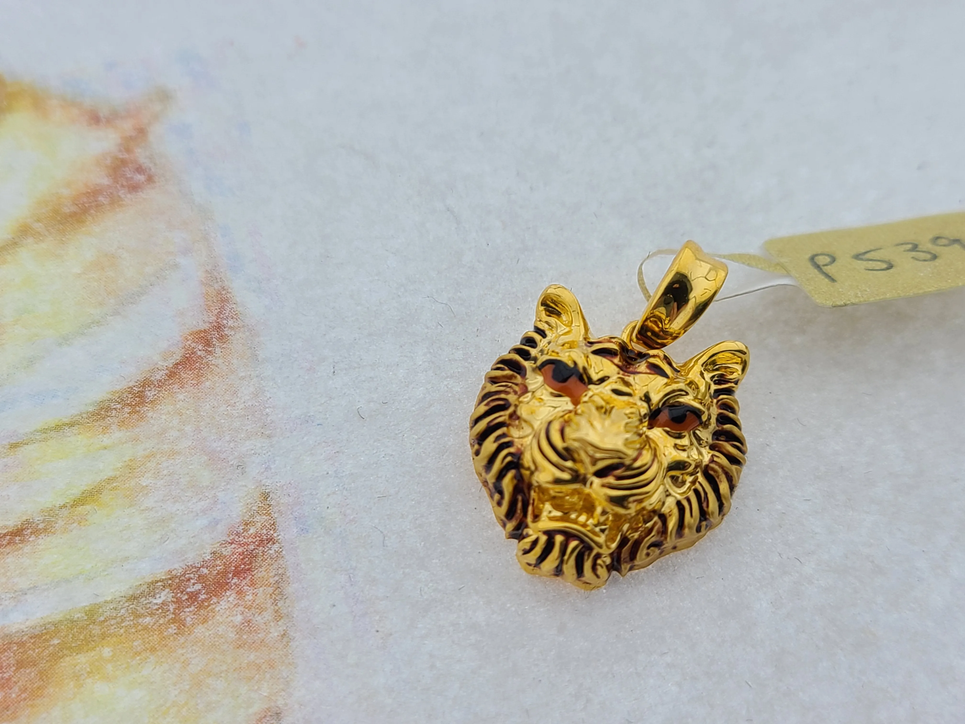 22K Solid Gold Tiger Face Pendant P5397