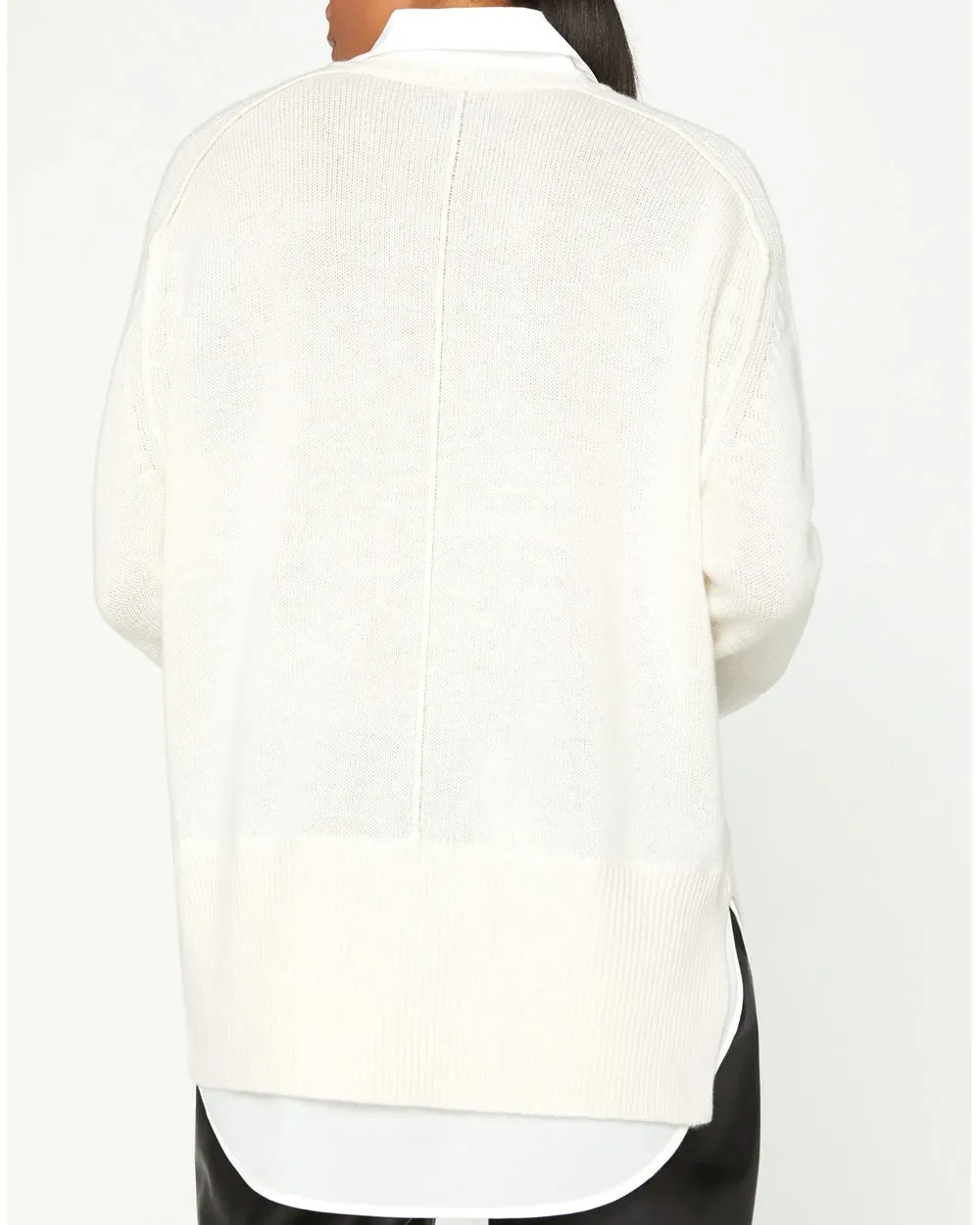 Almond and White V Neck Layered Pullover