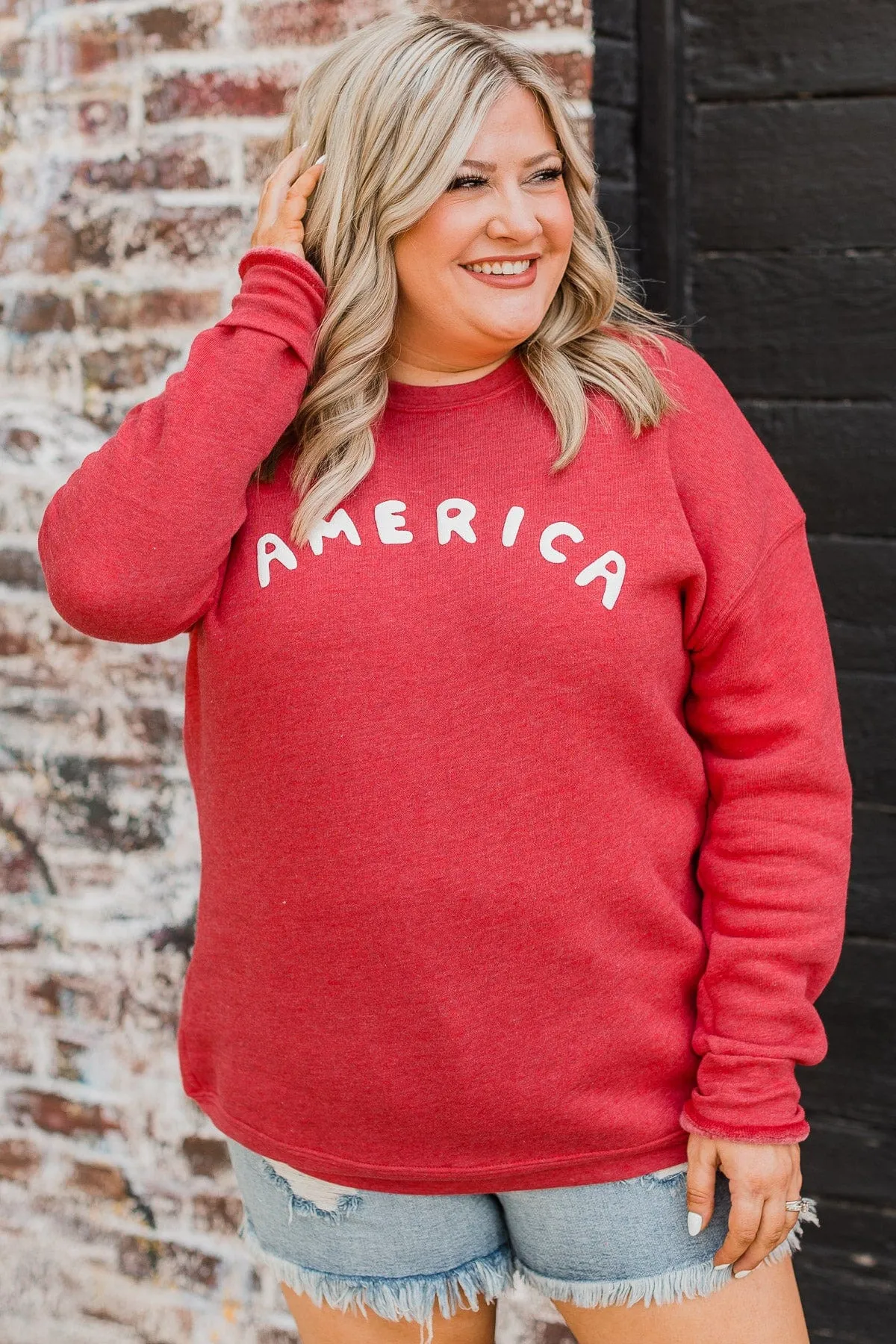 America Crew Neck Pullover- Red