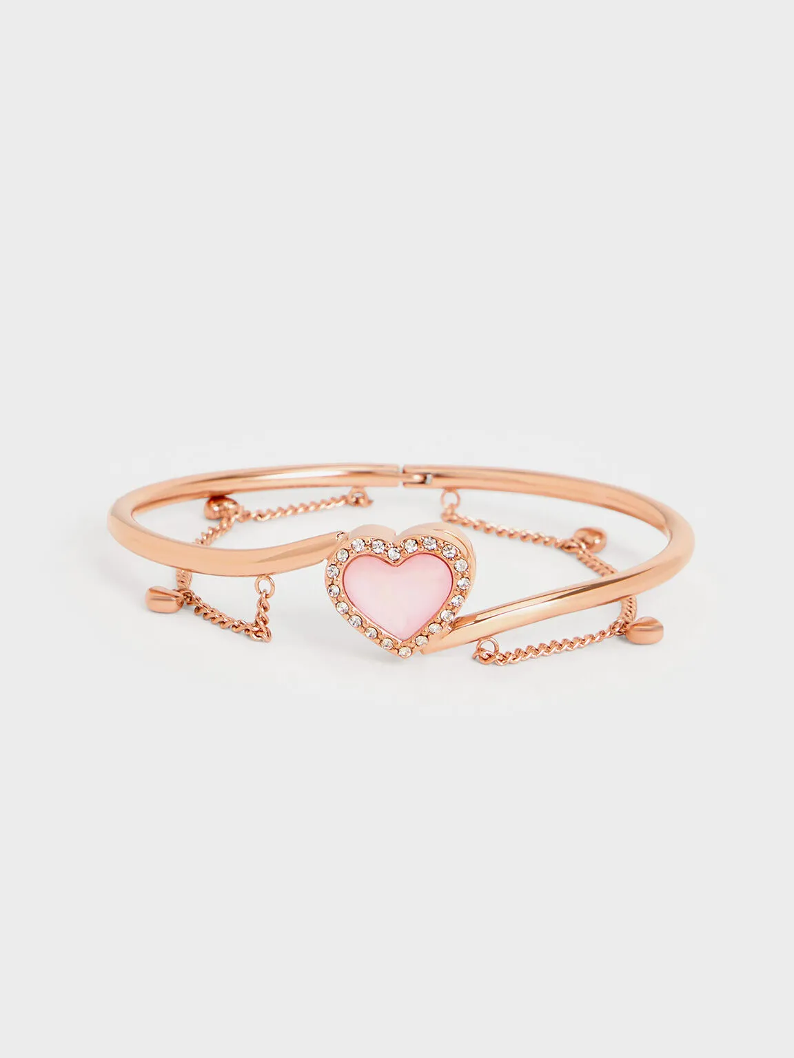 Annalise Crystal Heart-Stone Cuff Bangle - Rose Gold