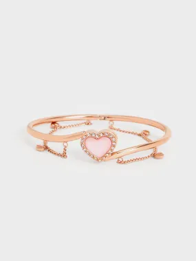 Annalise Crystal Heart-Stone Cuff Bangle - Rose Gold