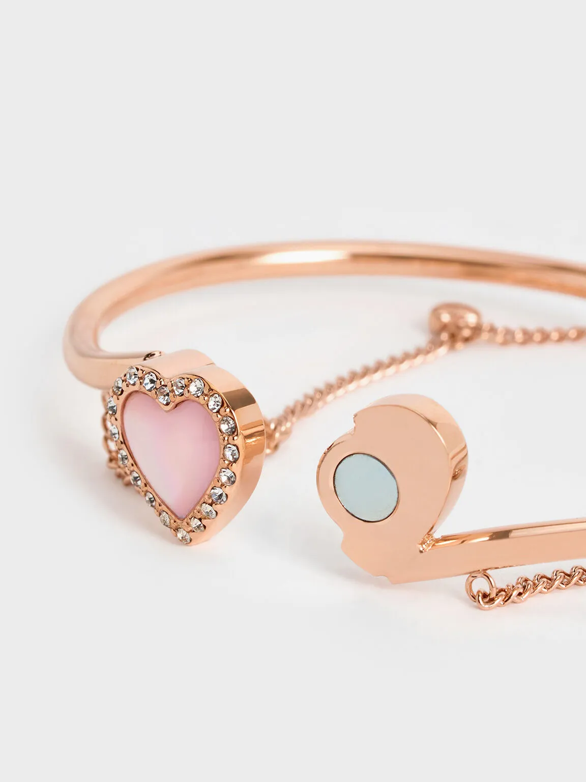 Annalise Crystal Heart-Stone Cuff Bangle - Rose Gold