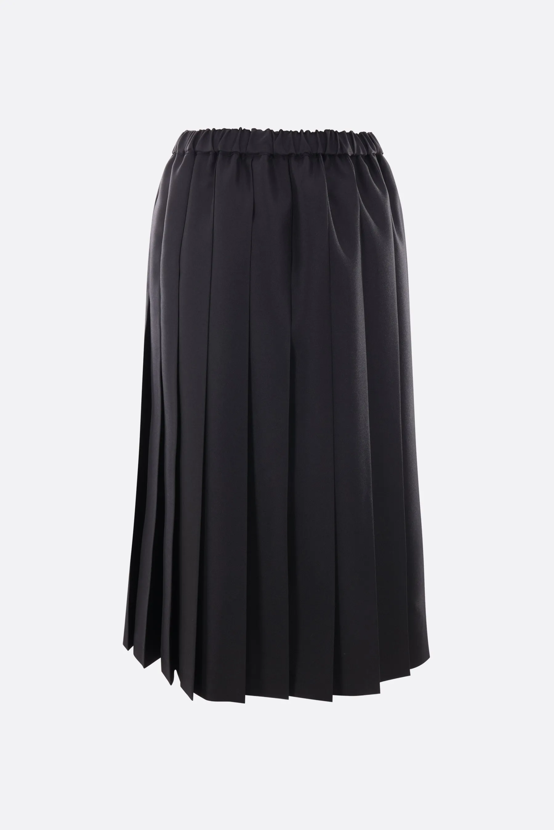 asymmetric pleated twill and satin midi skirt