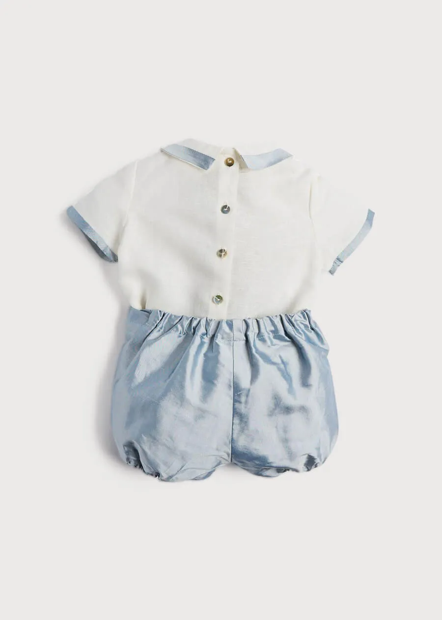 Baby Boy Celebration Blue Silk Bloomers and Linen Shirt Set (12mths-3yrs)