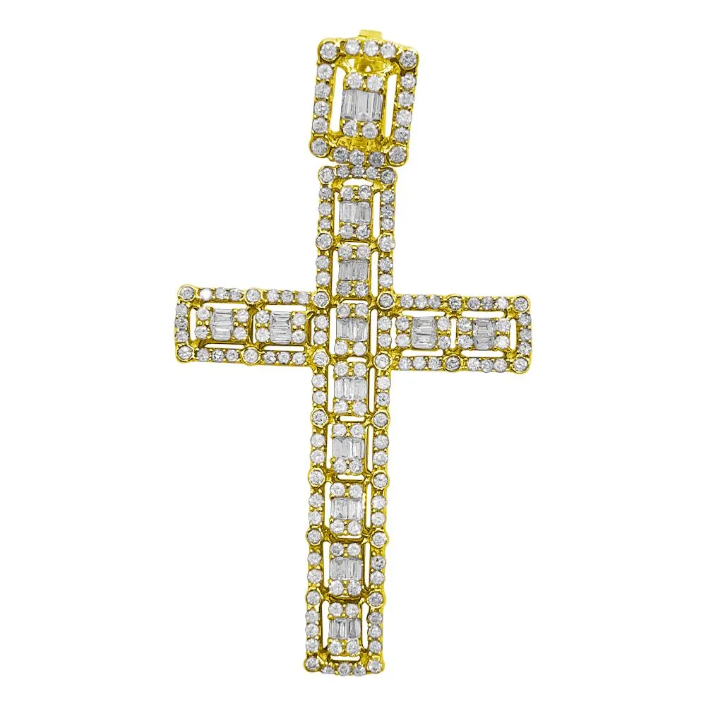 Baguette Chunk Cross Diamond Pendant 1.15cttw 10K Yellow Gold