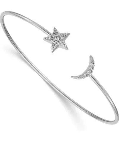 Belk & Co 1/4 ct. t.w. Diamond Moon and Star Flexible Cuff Bangle in 14K White Gold