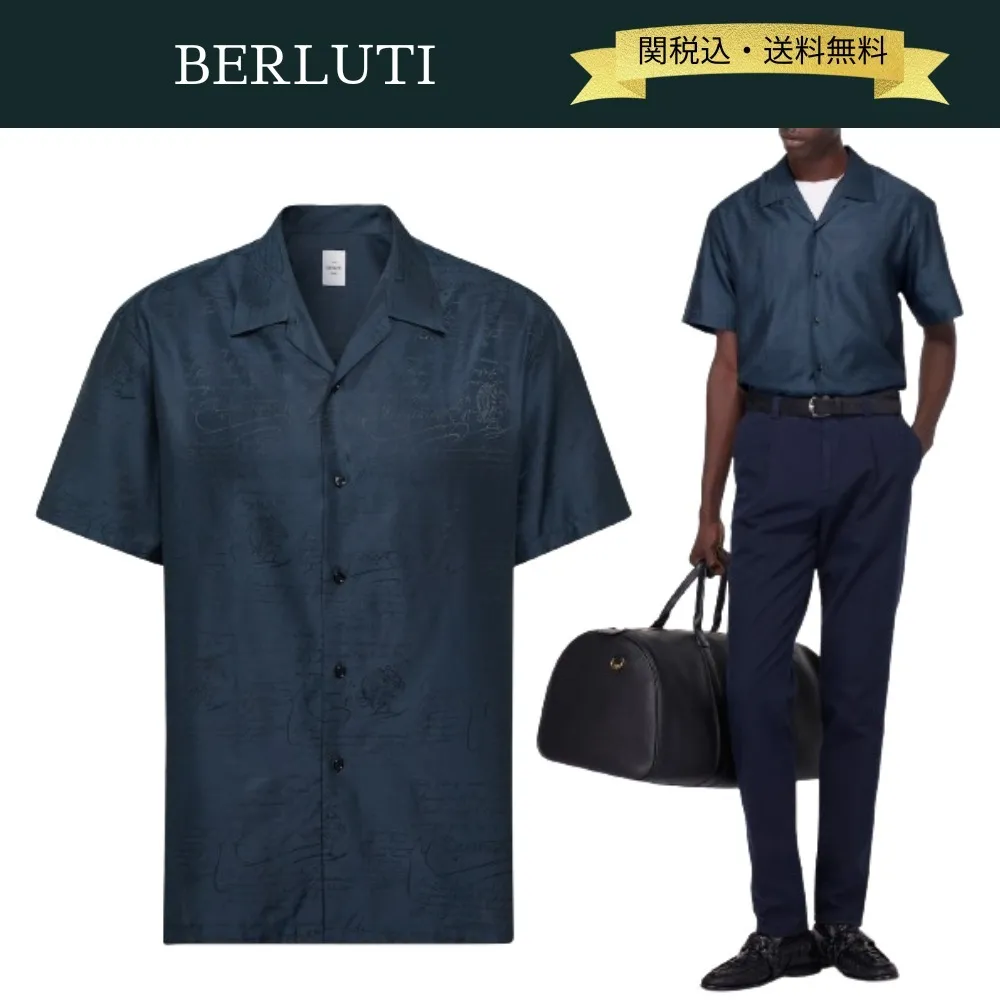 Berluti  |Silk Cotton Short Sleeves Logo Luxury Shirts