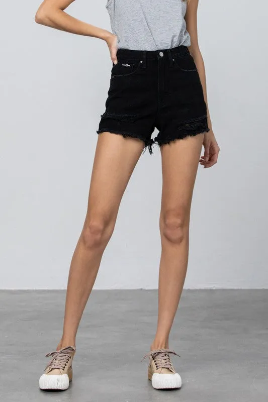 BLACK CUT-OFF HIGH RISE SHORTS