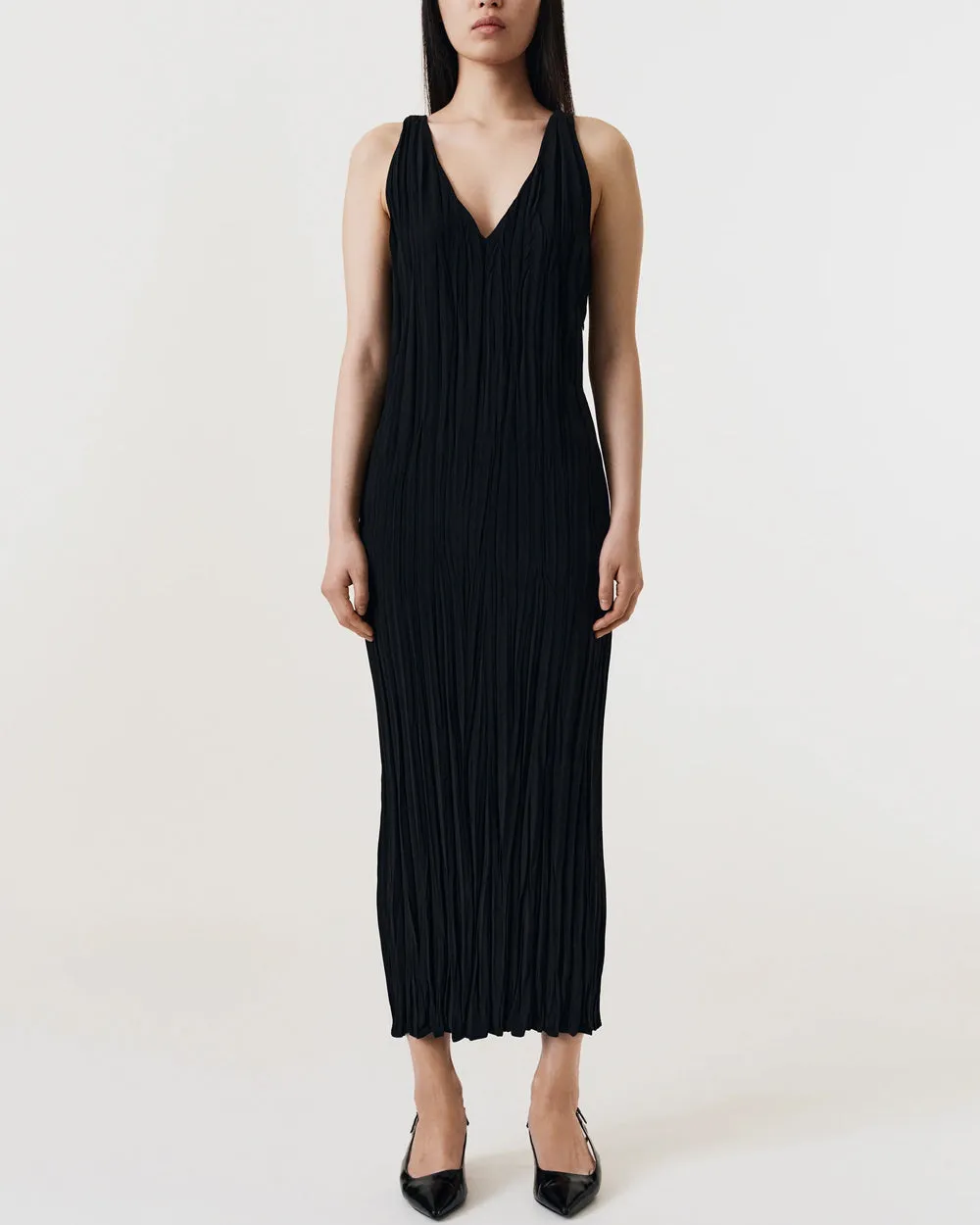 Black Maise Pleated Plisse Dress