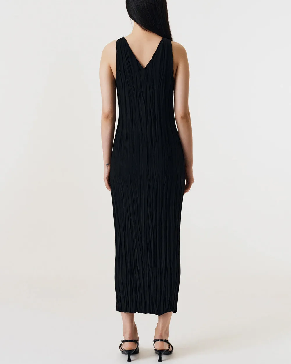 Black Maise Pleated Plisse Dress