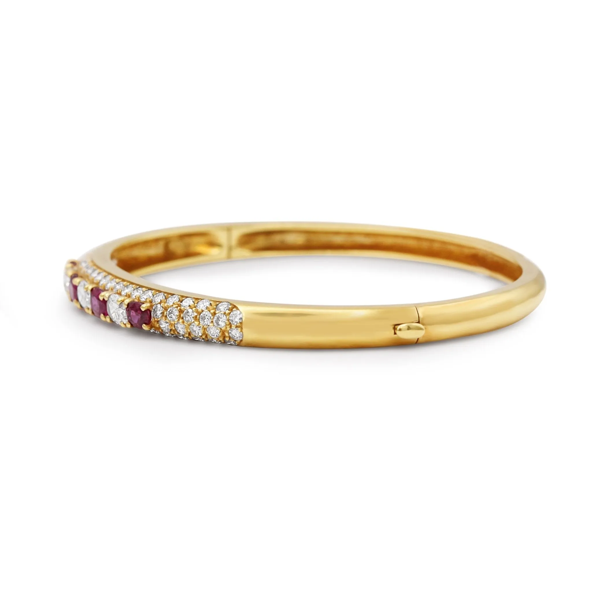 Brilliant & Oval Cut Diamond & Ruby Hinged Bangle