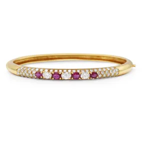 Brilliant & Oval Cut Diamond & Ruby Hinged Bangle