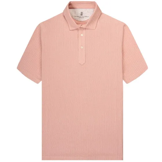 BRUNELLO CUCINELLI Woven Cotton And Silk Polo Pink