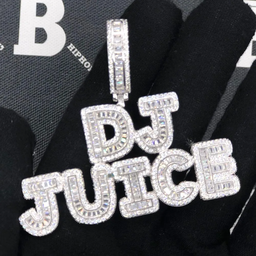 Bubble Baguette Letter Iced Out Name Custom Pendant