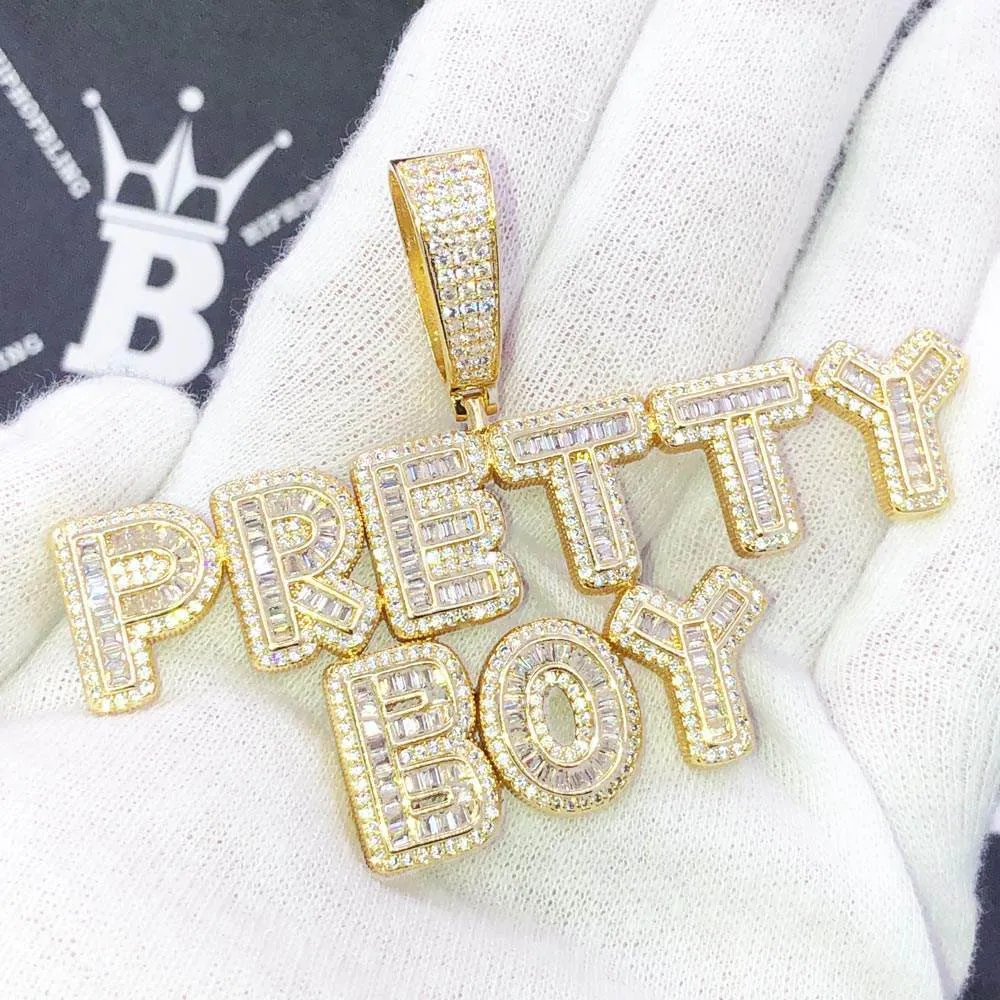 Bubble Baguette Letter Iced Out Name Custom Pendant