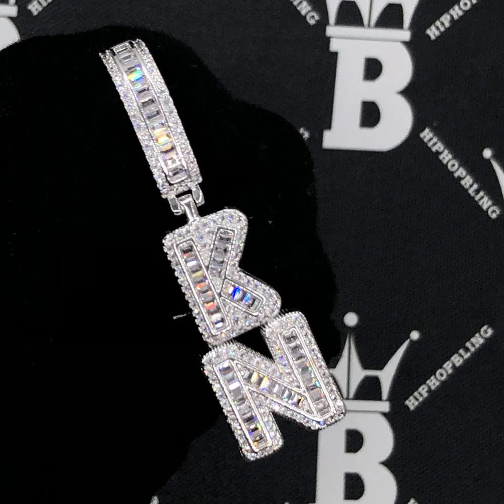 Bubble Baguette Letter Iced Out Name Custom Pendant