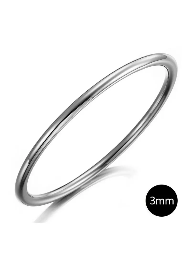 Bullion Gold BULLION GOLD Solid Golf Bangle 3mm Rhodium Layered - 65 mm