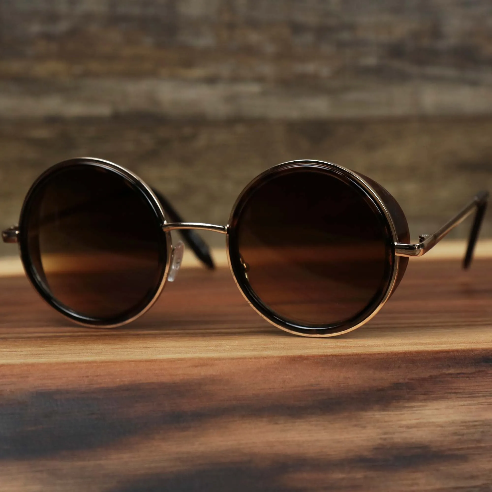 Circle Frame Brown Lens Sunglasses with Tortoise Frame