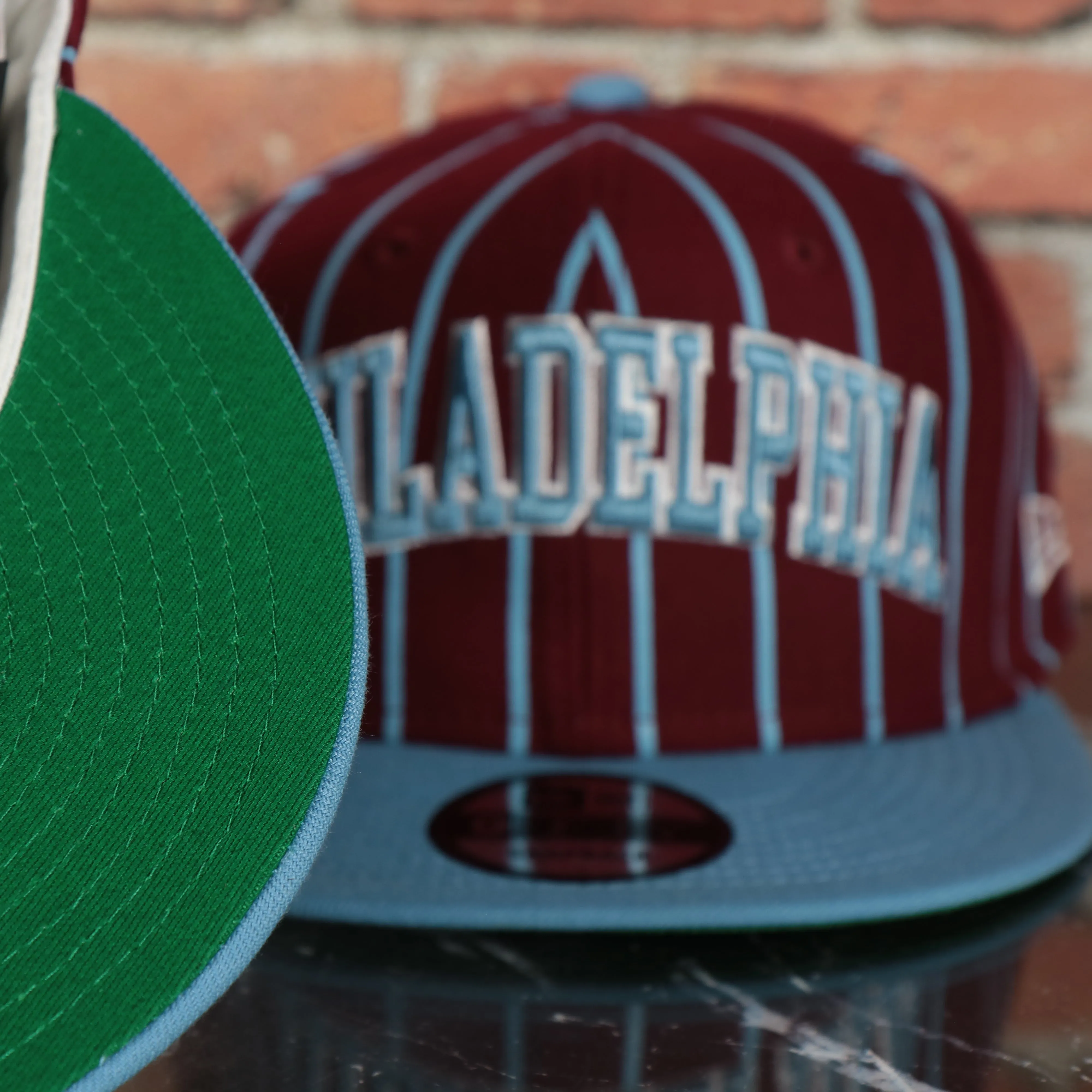 Cooperstown Philadelphia Phillies City Arch Striped 9Fifty Snapback Cap | Maroon 9Fifty Cap