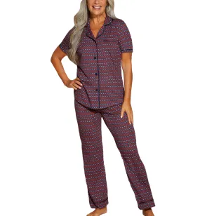 Cosabella Bella Print Short Sleeve Top & Pant PJ Set (AMORP9645) - Geo 2 Sahara/Navy