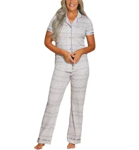 Cosabella Bella Print Short Sleeve Top & Pant PJ Set (AMORP9645) - Geo Dove Gray