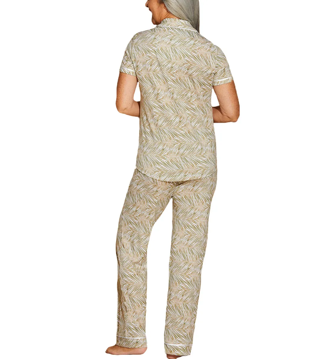 Cosabella Bella Print Short Sleeve Top & Pant PJ Set (AMORP9645) - Palm Aloe/White