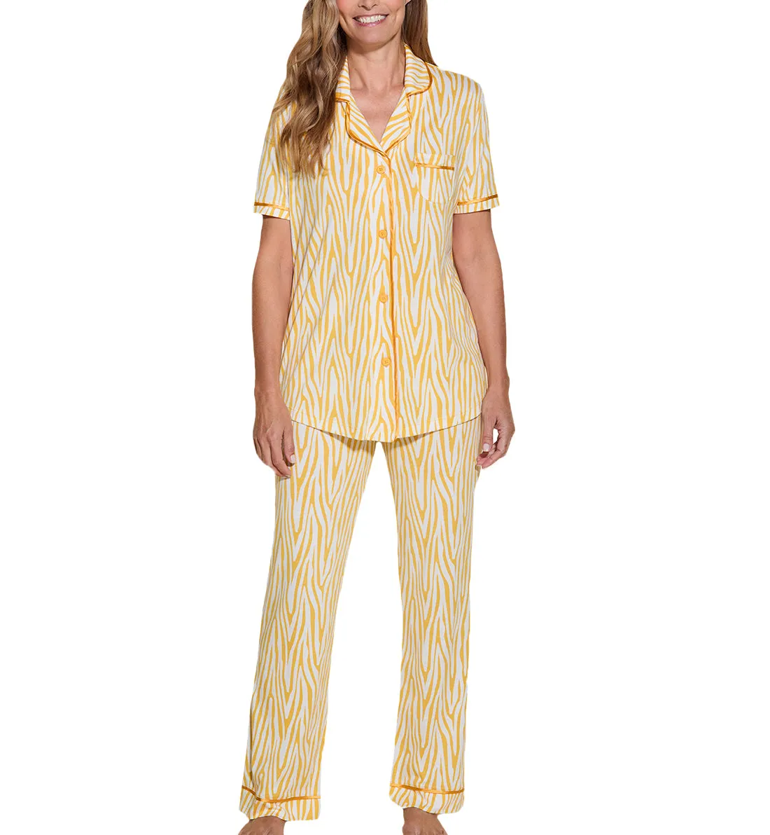 Cosabella Bella Print Short Sleeve Top & Pant PJ Set (AMORP9645) - Zebra/Serengeti Sun