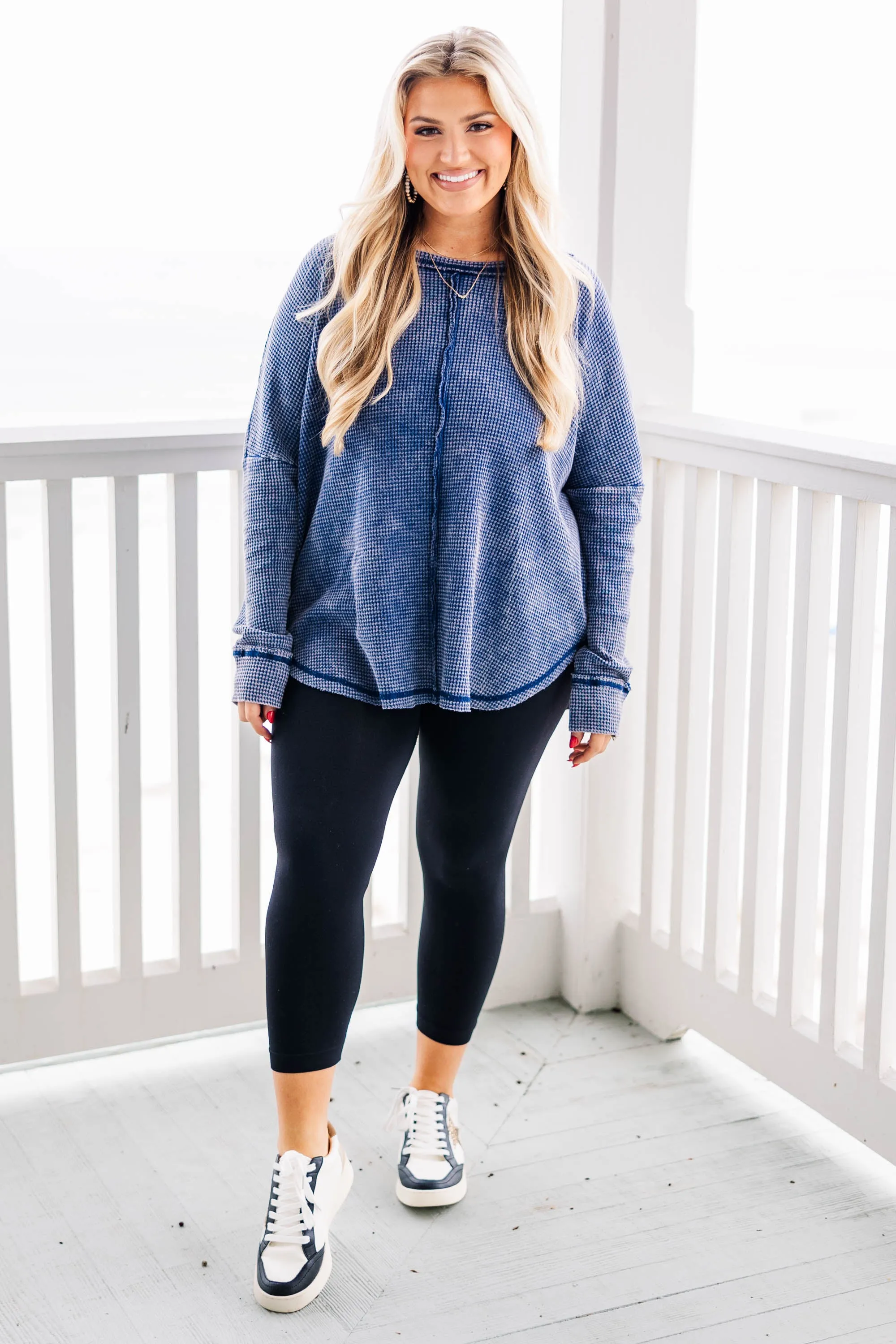 Cozy Waffle Pullover, Light Navy