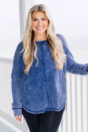 Cozy Waffle Pullover, Light Navy