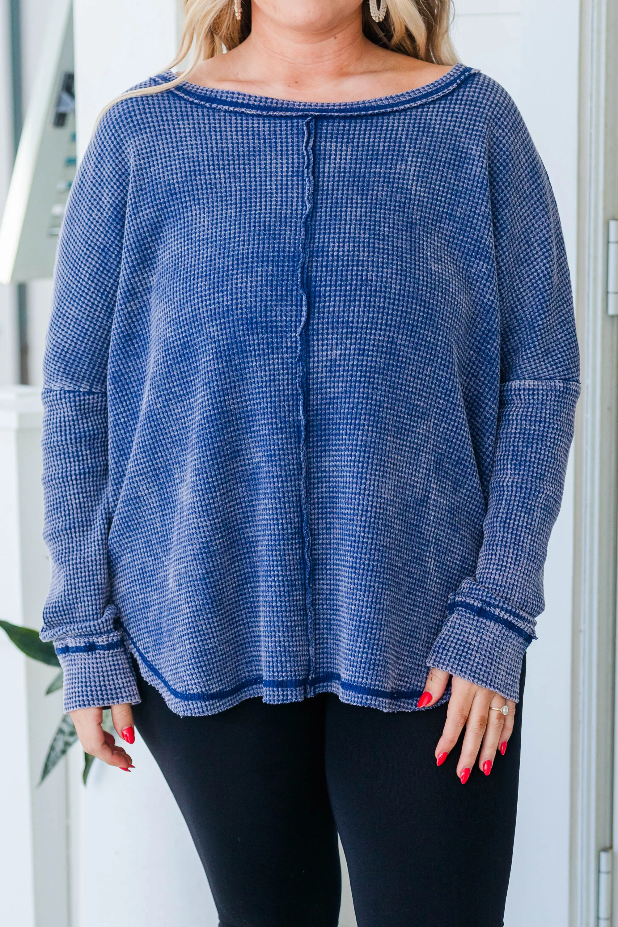 Cozy Waffle Pullover, Light Navy