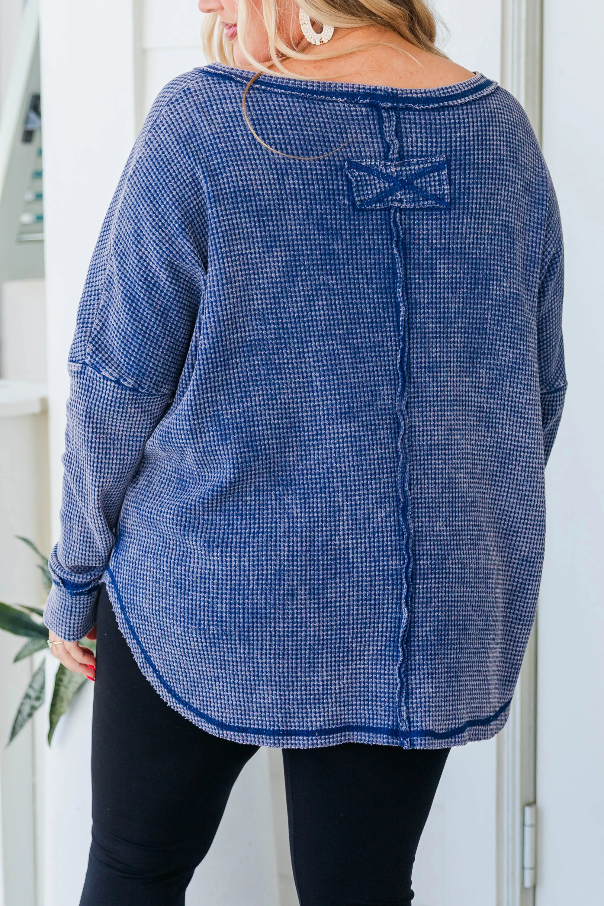 Cozy Waffle Pullover, Light Navy