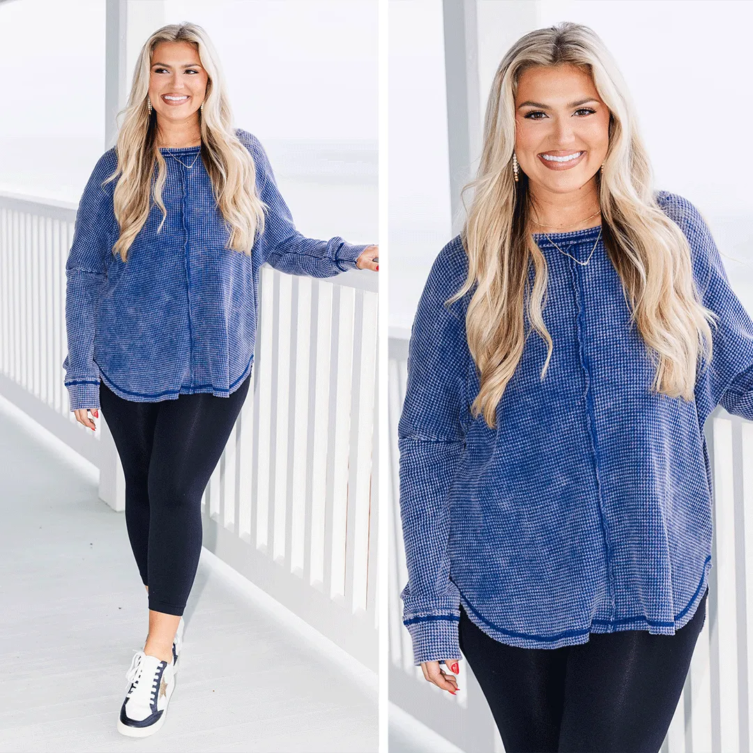 Cozy Waffle Pullover, Light Navy