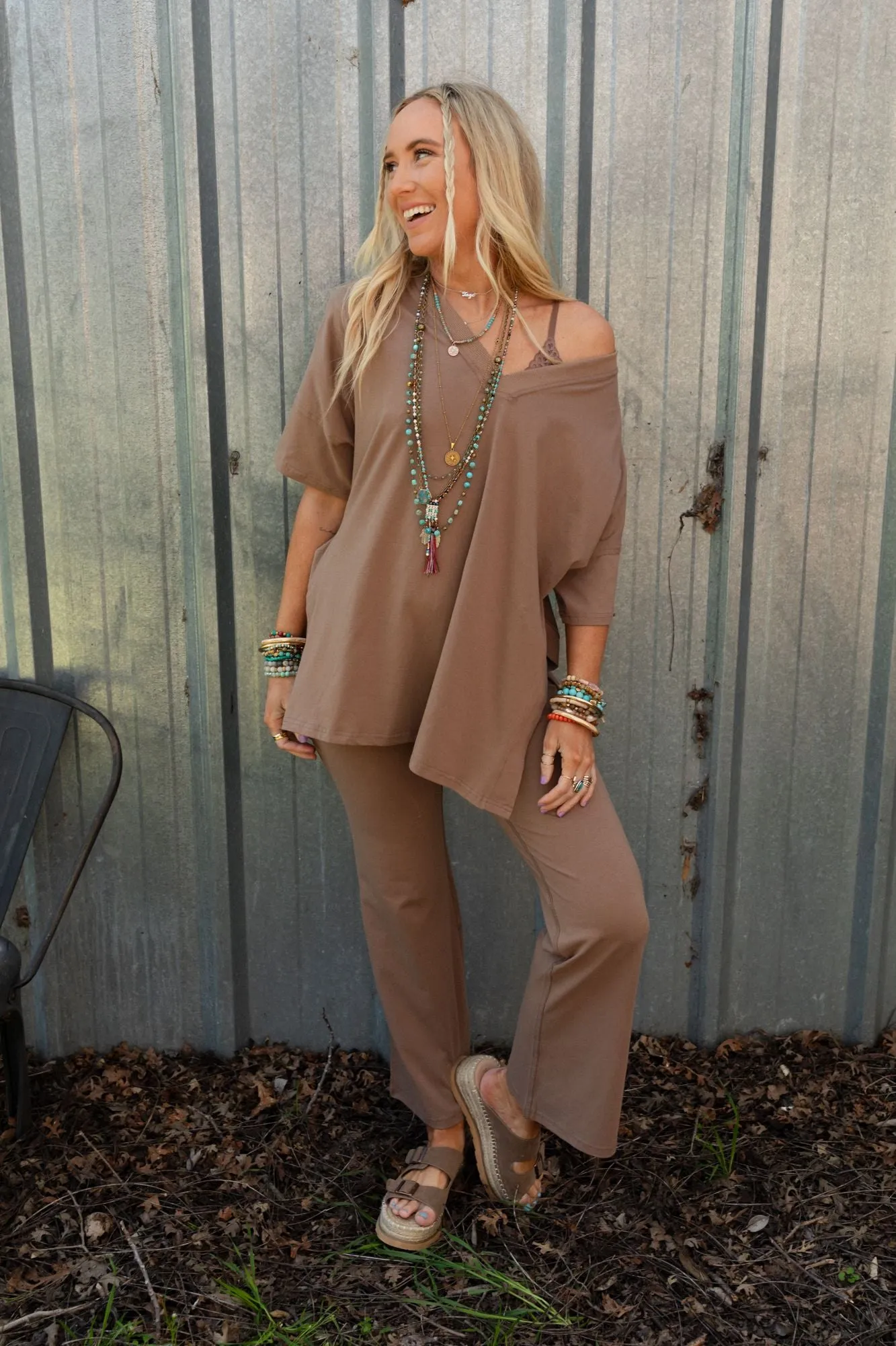 Dawn To Dusk Top And Pants Set - Mocha