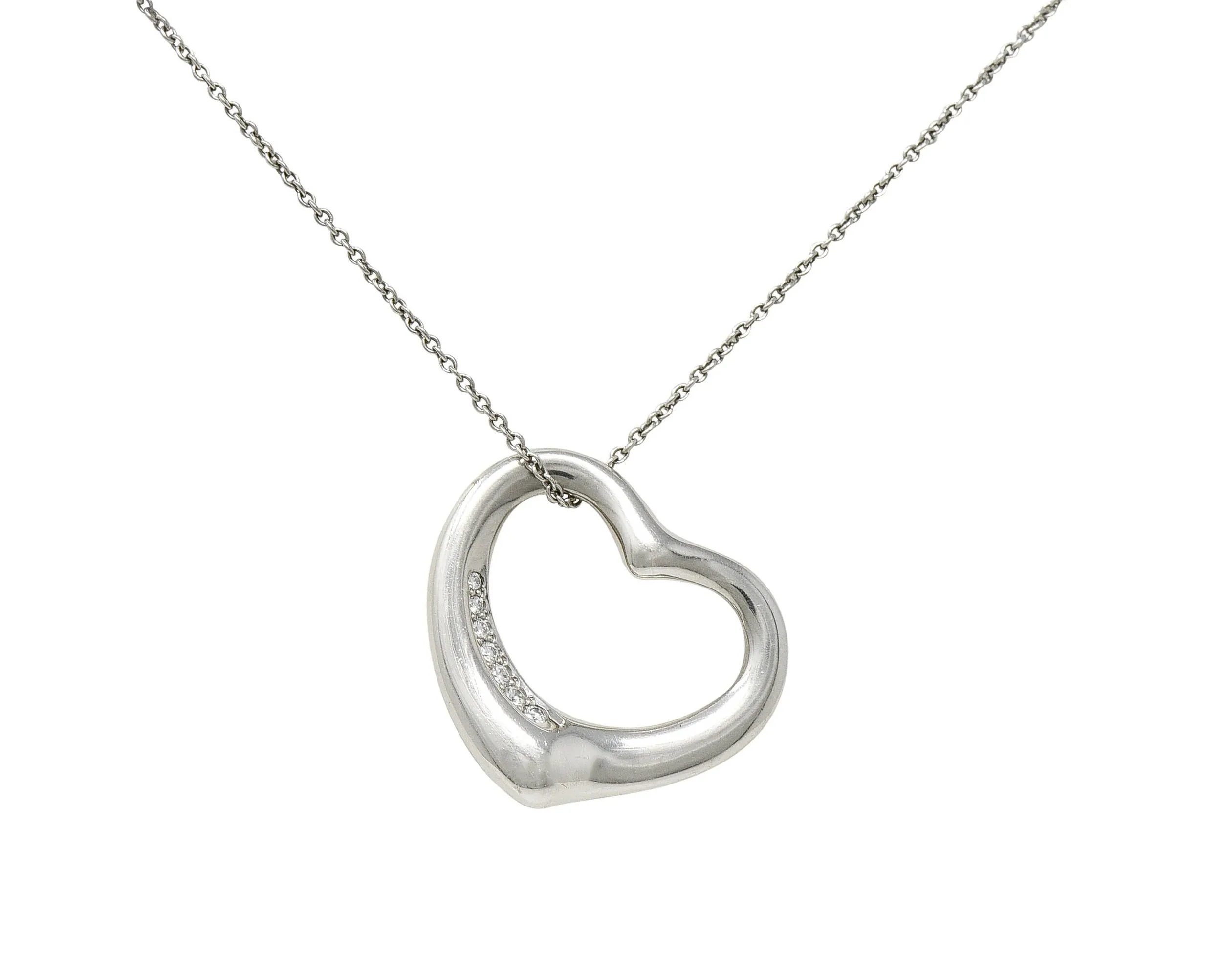 Elsa Peretti Tiffany & Co. Diamond Platinum 22 MM Open Heart Pendant Necklace